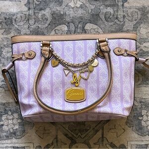 Guess Lavender Logo Charm Tote with Tan Accents